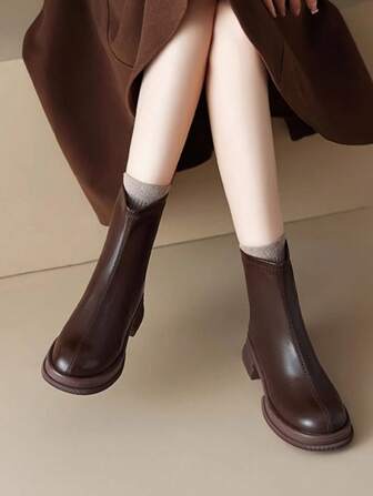 2024新款女靴厚底细踝靴秋冬时尚英伦风女短靴