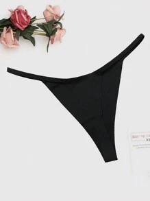 女士轻薄、亲肤、性感可充电图案丁字裤 - 黑色 - 查看 3