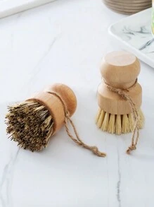 1pc/2pcs Natural Sisal Brush, Wooden Handle Non-Scratch Pot Scrub Vegetable Brush, Multipurpose Kitchen Cleaning Brush - Multicolor - View 4