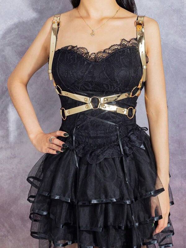 1pc Black & Gold Fashionable Minimalist X-Shaped Camisole, Suitable For Commuting, Parties And Other Occasions