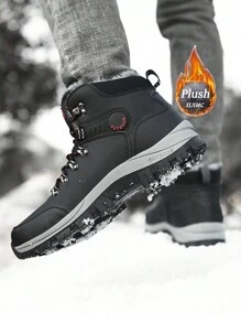 冬季男士雪地靴，户外防水真皮运动鞋，超保暖男士户外防滑雪地徒步靴 - 黑色 - 查看 5