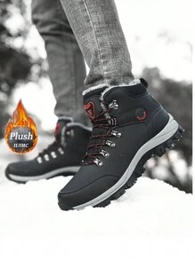 冬季男士雪地靴，户外防水真皮运动鞋，超保暖男士户外防滑雪地徒步靴 - 黑色 - 查看 3