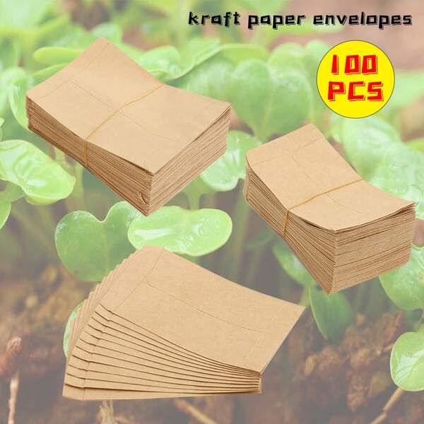 100 Stück leere Umschläge aus braunem Kraftpapier, Samenbeutel, Samenbeutel-Aufbewahrungstasche, Weihnachten, Valentinstag