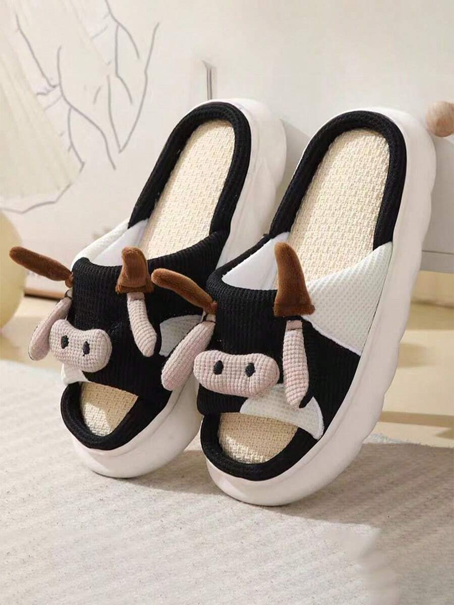 Pantuflas,Zapatillas lecheras de dama cómodas y lindas,Women Home Slippers,Women Cow Design Novelty Slippers, Preppy Indoor Home Slippers,4-Season Linen Slippers For Women, Cute Cow Print, Unisex Slip-Resistant Thick Bottom, Spring & Autumn Linen Sandals - Negro - Ver 1