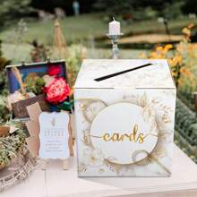 1 件带插槽的婚礼卡盒，用于婚宴的纸板礼品卡盒，绿色主题 DIY 婚礼信封钱卡盒，用于派对毕业婴儿洗礼生日装饰、婚礼装饰、家居装饰、房间装饰派对礼物新娘