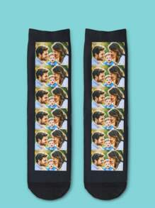 Face Socks 1 Pair Of Customized Face Women's Mid Tube Socks, Put Any Face On Socks, Personalized Socks For Cats And Pets With Photos, Interesting Customized Picture Pairs With Medium To Long Socks, Suitable For Valentine's Day Improving The Family Day Atmosphere, Fashionable And Fashionable, Suitable For Women Funny Socks, Dawg, Personalized, Ideal Gifts For Him, Ideal Gifts For Her, Boyfriend, Girlfriend, Family, Friends, Grandparents, Her - Multicolor - View 5