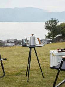 1入組便攜式摺疊露營桌，小圓桌面配3腳支架，適用於野餐、戶外娛樂