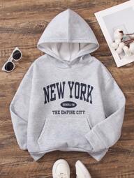 Tween Girl Hoodie Sweatshirt, 2024 New Casual Letter Print Thermal Lined Long Sleeve Top, Autumn Winter