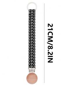 1pc Baby Fashion Printed Plaid Polka Dot Stripe Silicone Pacifier Chain & Wooden Pacifier Clip, Suitable For Daily Use - Multicolor - View 4