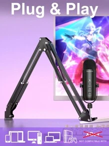 Haomuren 豪穆人usb 麥克風,遊戲麥克風套件,帶吊臂的播客電容usb 麥克風,帶靜音按鈕的超心形麥克風,迴聲音量增益旋鈕,用於手機pc 電腦平板電腦串流媒體錄製的調節顯示器(黑色) - 黑色 - 查看 14
