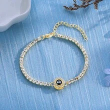 Customized Photo Projection Bracelet With Cubic Zirconia Tennis Chain, Personalized Picture Projection Bracelet Gift For Valentine's Day - Multicolor - View 8
