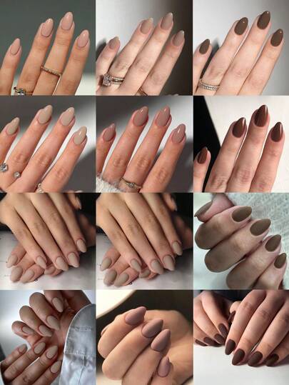 288Pcs (12Mixed ) Short Oval Nude Color&Brown Colors Tip Press On Nails Short Acrylic Nail Tips Full Cover False Nail Matte Tips Press On Nails With Storage Box As For Suitable For Women And Girls Daily Life And Party Use Nail Supplies Nails