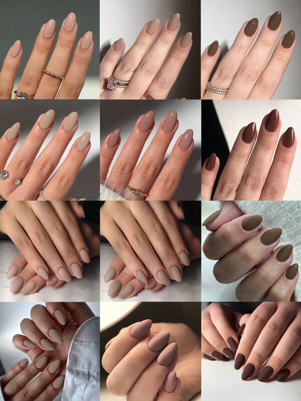 288Pcs (12Mixed ) Short Oval Nude Color&Brown Colors Tip Press On Nails Short Acrylic Nail Tips Full Cover False Nail Matte Tips Press On Nails With Storage Box As For Suitable For Women And Girls Daily Life And Party Use Nail Supplies Nails