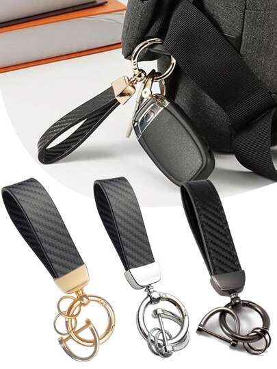 Portachiavi in fibra di carbonio e pelle PU di alta gamma con bracciale in rete creativo e ciondolo del telecomando 'auto - accessorio gancio semplice ed elegante