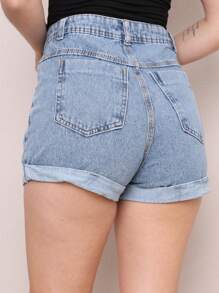 Women's Jeans Shorts Casual Jeans High Waist Women's Jeans Shorts With Pocket Natural Youth Jeans Shorts - Rửa nhẹ - Xem 3