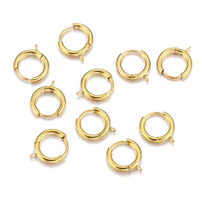 10pcs Stainless Steel Gold Plated Huggie Earrings Hooks With Loop For Making Dangle Earrings, 18K Gold Plated Round Ear Wires Ear Post Jump Ring For DIY Jewelry Earring Making Components