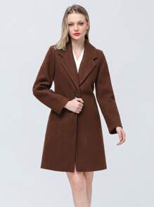 Women's Elegant Wool Blend Trench Winter Jacket Mid-Long Windproof Lapel Slim Pea Coat - Cà phê nâu - Xem 1