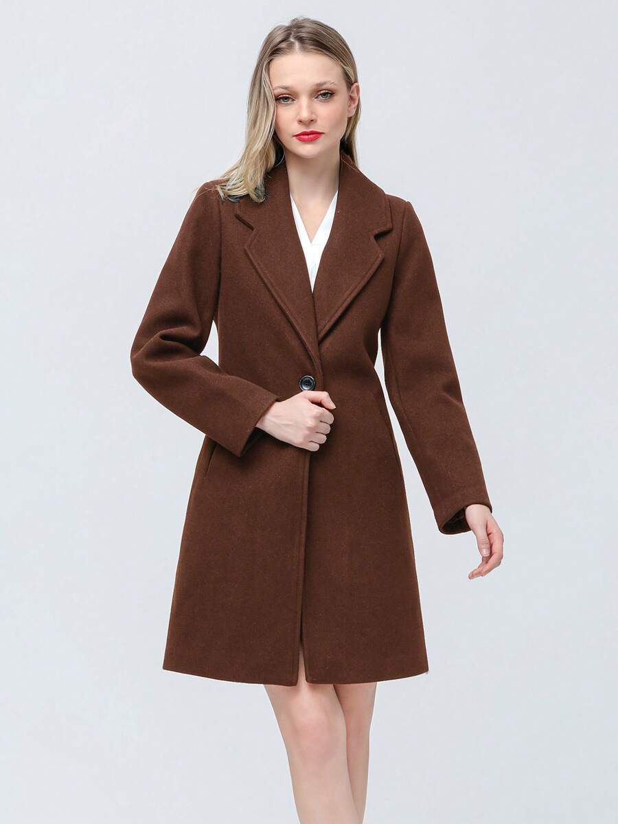 Women's Elegant Wool Blend Trench Winter Jacket Mid-Long Windproof Lapel Slim Pea Coat - Cà phê nâu - Xem 1