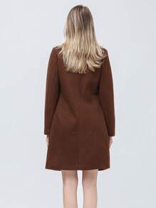 Women's Elegant Wool Blend Trench Winter Jacket Mid-Long Windproof Lapel Slim Pea Coat - Cà phê nâu - Xem 2