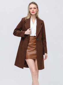 Women's Elegant Wool Blend Trench Winter Jacket Mid-Long Windproof Lapel Slim Pea Coat - Cà phê nâu - Xem 3