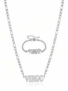 1 Pc Stainless Steel Fashion New Zodiac Letter Pendant Bracelet Jewelry NK Chain Twelve Constellations Birthday Gift For Women Girls And Men , Party ,Christmas Gift,New Year,Mother'S Day - Silver - View 21