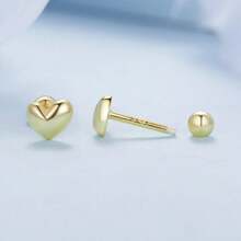 bamoer 一对925纯银可爱心形耳钉，心形设计，镶嵌低致敏锆石，女士订婚礼物，精致珠宝礼品 - 銀色 - 查看 8