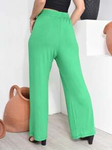 WOMEN'S HIGH WAIST PANTALON PANTS IN VISCOLYCRA KNIT - màu xanh lá - Xem 2
