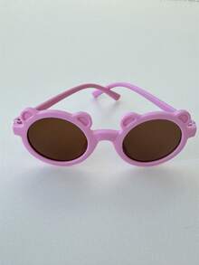 Children's Sunglasses Colorful Round Frame Sunscreen Cute Bear Ears Ear Shape Korean Style Cute - 紫色 - 查看 4