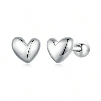 bamoer 1 Pair 925 Sterling Silver Cute Love Stud Earrings Heart-Shaped Hypoallergenic CZ Earrings For Women Engagement Fine Jewelry Gift