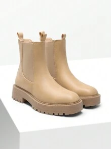 Women's Chelsea Ankle Boots Fashionable Low Heel With Lug Sole Platform And Featuring Detailed Sitching Slipon Design Includes Elastic Gore Insets And A Heel Loop Short Booties - Màu Khaki - Xem 3