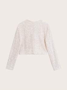 Women's Sparkling Bow Decor Short Jacket - Apricot - View 2