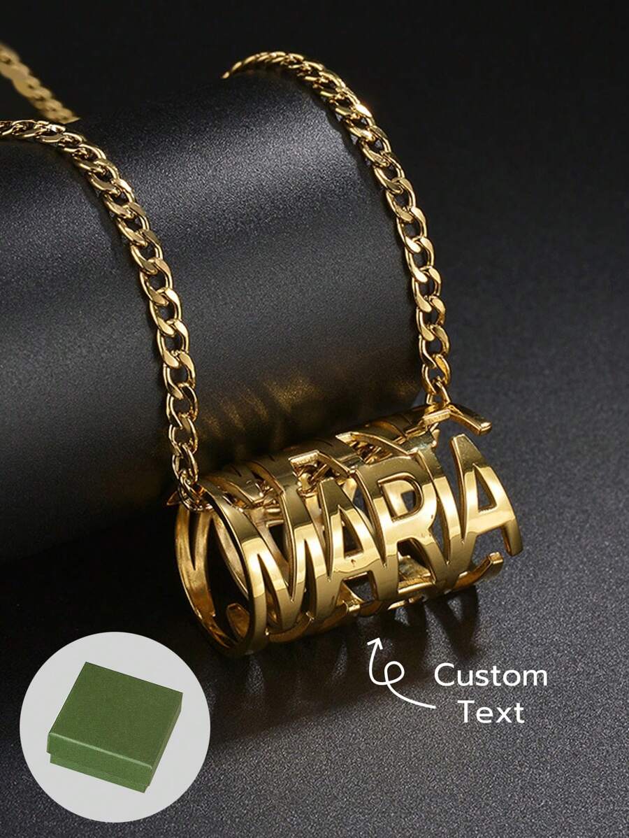 1 件热销欧美时尚潮流 DIY 字母名字吊坠，四面立体圆形焊接项链配件，电镀 18k 金不锈钢，含精美高端礼品盒，适合家人、朋友、情侣、节日礼物 - 銀色 - 查看 1