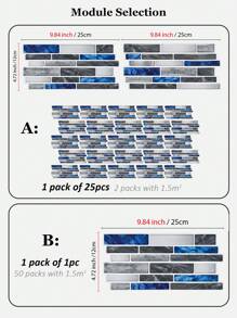 SUPSTICKER 1/25片 藍灰色黑色大理石 2D 廚房防濺貼紙，加厚自黏防水防油/耐熱，9.84x4.72英吋，適用於廚房 - 彩色 - 查看 7