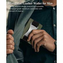 Minimalist Slim Mens Wallets Leather Wallet For Men With POP UP Wallet Card Holder Fits Front Pocket, Bifold Mens Wallets RFID Blocking With Metal Money Clip, Cash Slot, Gift Box - màu xanh lá - Xem 3