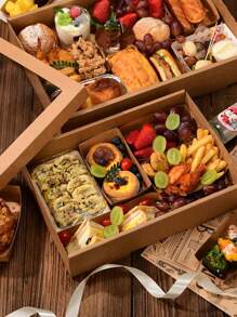 1/2/3 piezas Caja rectangular de embalaje de papel kraft marrón con tapa y ventana transparente para múltiples propósitos como hornear pasteles, pollo frito, pizza, sándwiches, almacenamiento de frutas, adecuada para picnic, campamento, exterior, fiesta, cumpleaños, pizzería, tienda de pollo frito