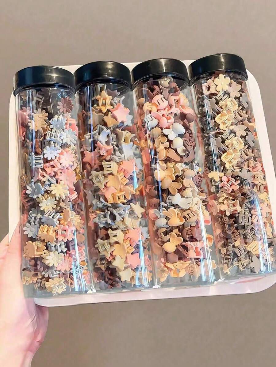 80 件桶装可爱迷你爪夹，简单百搭的发饰，适合休闲、约会、派对、随意造型发夹发夹发夹发爪夹，学校用品，学院秋冬发夹，适合度假装扮女士