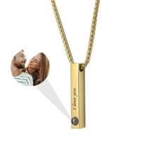 Collar personalizado con proyección de foto, colgante de acero inoxidable rectangular con grabado láser, regalo conmemorativo