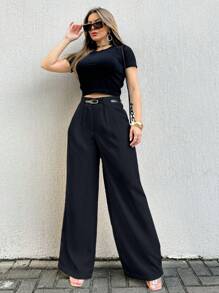 EMILI LLANAMODA Women's Pantalone Tailored Pants With Thin Belt And Differentiated Passage Emili Moda - 黑色 - 查看 2