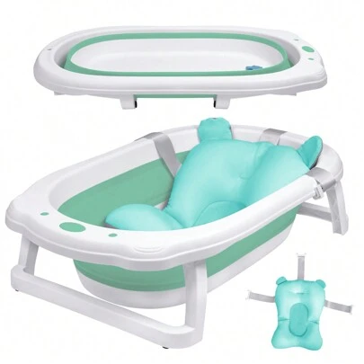 Froadp Baby Bathtub 82x50cm Foldable Baby Bathtub PP+PTE With Non-Slip Feet & Seat Cushion Children's Bathtub (Pink / Green / Gray)