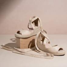 Comfyshoes Women's Rome Open Toe Espadrilles Platform Wedge Sandals - Màu be - Xem 4