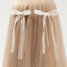 2个优雅蕾丝蝴蝶结装饰发夹 - 复古长方形发夹，适合女性 - 可用于情人节、日常佩戴，以及其他发饰、护发产品，优雅爪夹 - 白色 - 查看 5