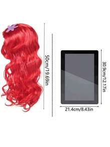 4 piezas/set Peluca rizada larga roja de princesa con accesorios joyería de temática de sirena (peluca, corona, guantes, cetro), perfecta para fiestas de cumpleaños, accesorios de disfraz de princesa para actuaciones, ideal para regalos de niñas