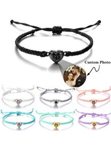 Vòng tay chiếu đá tự nhiên tùy chỉnh, Vòng tay chiếu đá mã não tròn 6mm có ảnh nhúng, Vòng tay chiếu ảnh thú cưng gia đình/cặp đôi bằng thép không gỉ được cá nhân hóa, Quà tặng kỷ niệm - vòng đeo tay chiếu - Xem 4