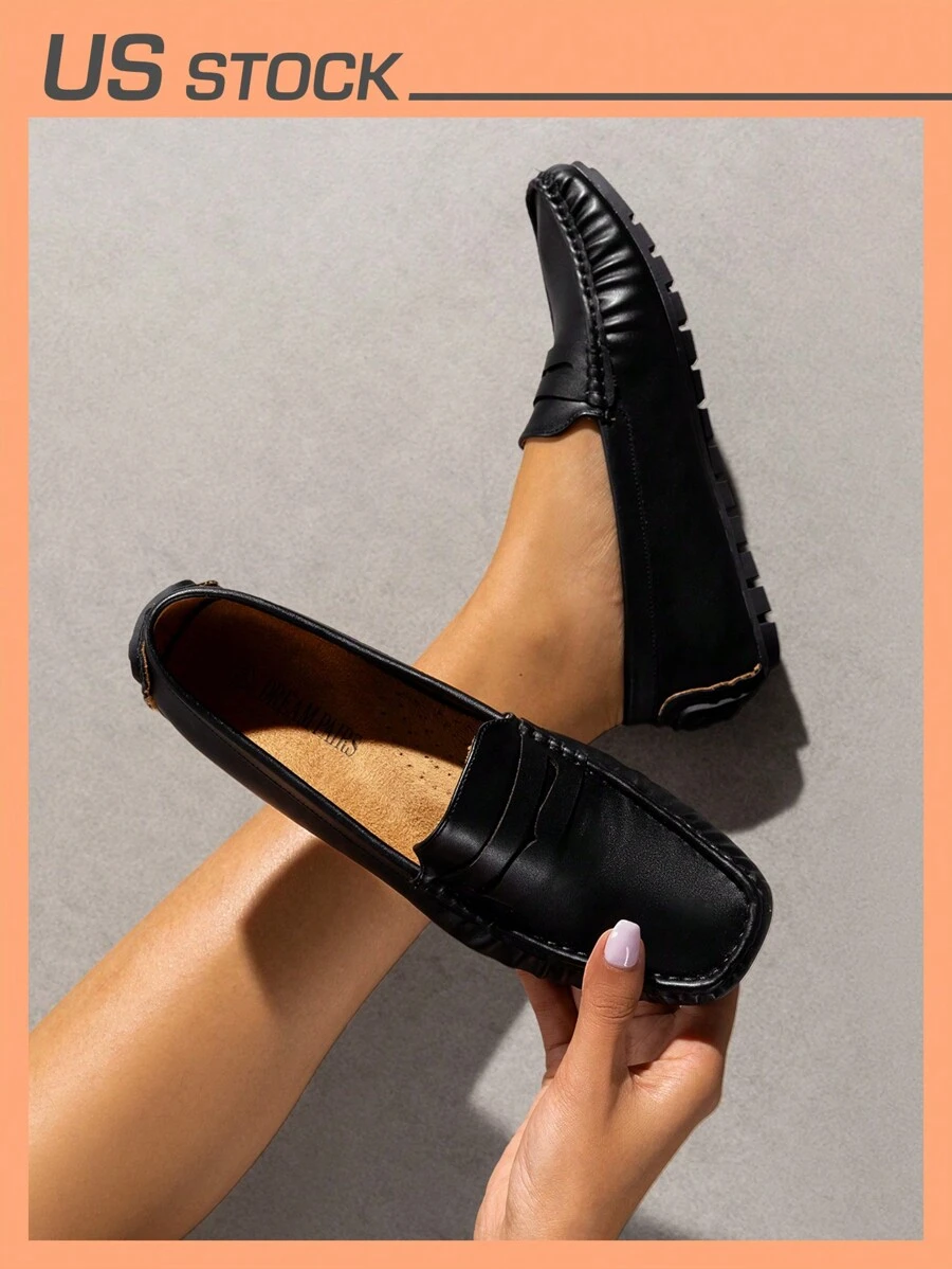 Women's Dressy Casual Slip-On Penny Loafers For Business And Office Wear Comfortable Arch Support Faux Leather Driving Loafer Shoes - 黑色/PU - 查看 1