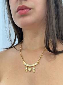 Semi-Jewel Necklace Two Children Girls And Boys Unconditional Love Chain Portuguese Link Thin Italian Varnish - 金色 - 查看 6