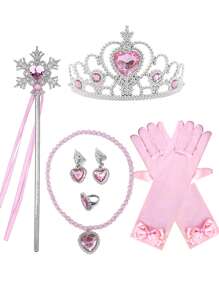 1 Set Kids Candy Color Princess Costume Props, Crystal Crown, Snowflake Scarf, Magic Wand, Girls Party Photo Props - Princess Set - View 3