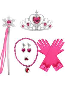 1 Set Kids Candy Color Princess Costume Props, Crystal Crown, Snowflake Scarf, Magic Wand, Girls Party Photo Props - Princess Set - View 6