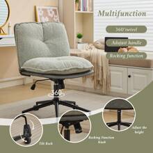 Oversize Seat Cirss Cross Chair With Wheels, Elegant Design Computer Chair, Adjustable Height 360° Rolling Swivel Home Office Chair For Small Space, Dressing Room, Living Room - 灰色 - 查看 3