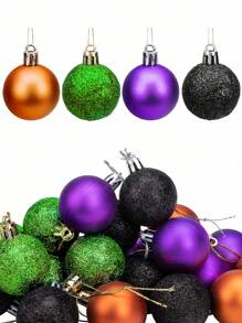 24 件万圣节闪光吊球 - 1.6 英寸万圣节防碎球装饰闪亮树球装饰适用于万圣节圣诞派对树装饰秋季、圣诞节