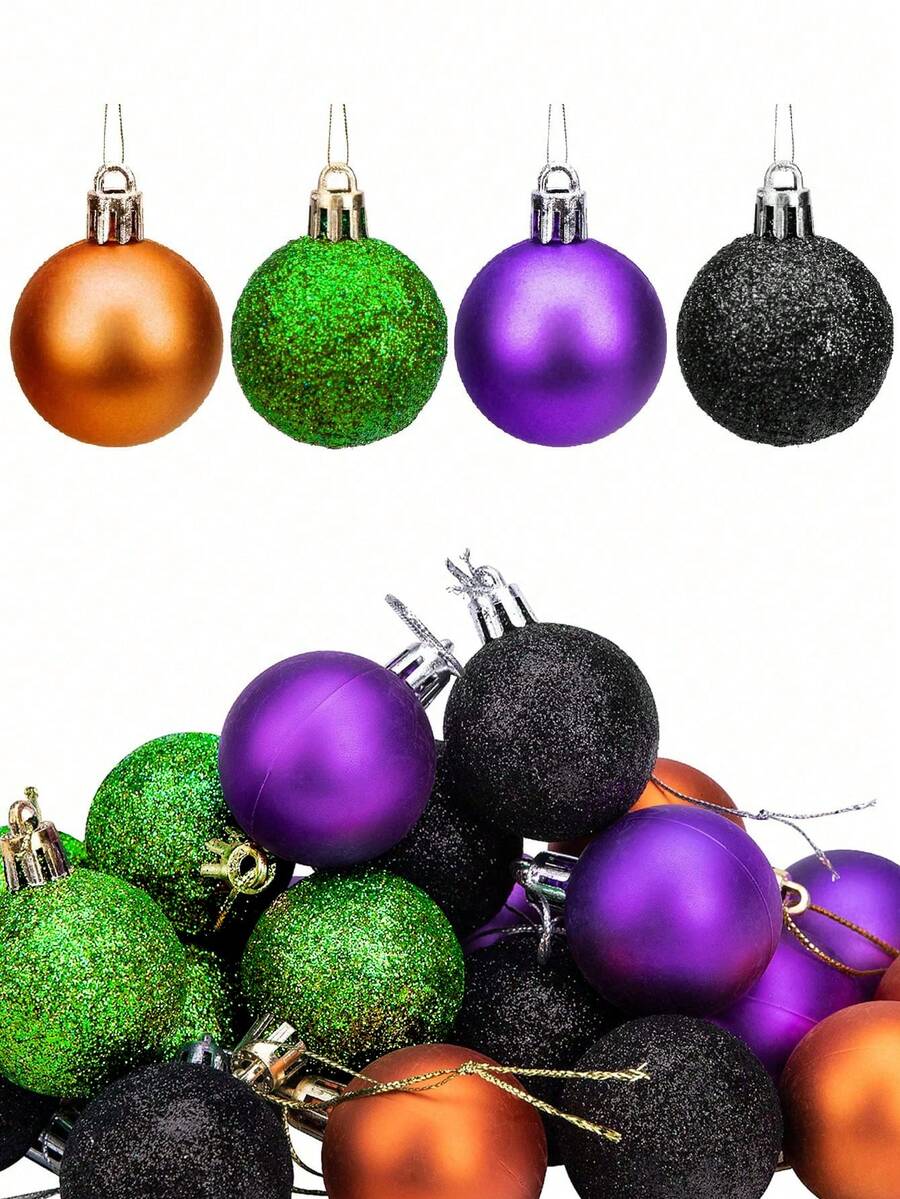 24 件万圣节闪光吊球 - 1.6 英寸万圣节防碎球装饰闪亮树球装饰适用于万圣节圣诞派对树装饰秋季、圣诞节